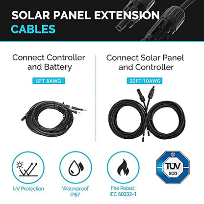 Renogy 200 Watt 12 Volt Monocrystalline Solar Panel Starter Kit with 2 Pcs 100W Solar Panel and 30A PWM Charge Controller for RV, Boats, Trailer, Camper, Marine ,Off-Grid System - size: Starter200W+PWM 30A