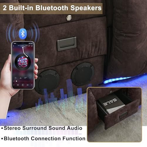URRED Power Loveseat Recliner Sofa with Massage and Heat, Wall Hugger Reclining Loveseat with Console, RV Couch Home Theater Seating with LED Lights for Living Room (Brown, 67" - 2 Seats) - color: Brown, size: 67" - 2 Seats
