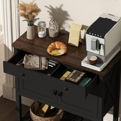 ChooChoo Farmhouse Console Table, Entryway Table with Storage Shelf, Coffee Bar Cabinet, Narrow Buffet Sideboard for Kitchen, Hallway, Living Room, Black - color: Black
