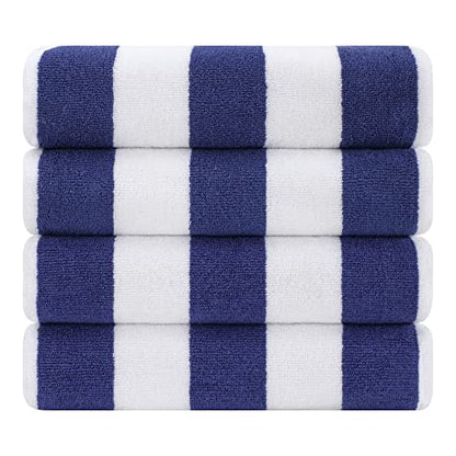 Cotton Paradise, Cabana Stripe Beach Towels 4 Packed, 30x60 inches Extra Large Pool Towels, Soft Absorbent Quick Dry, Navy Blue - color: Navy Blue