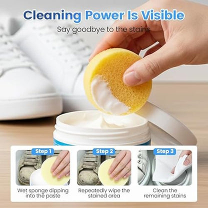 White Shoe Cleaner Cream, Multipurpose No-Wash Solid Cleaning Paste with Sponge Removes Stains & Dirt (blue)
