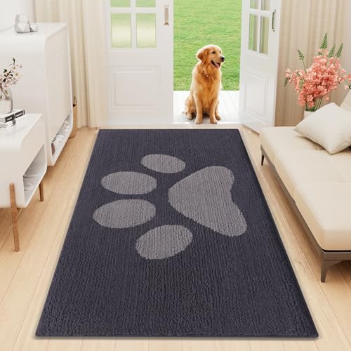 Buganda Dog Door Mat for Muddy Paws, Absorbent Dirt Trapper Non Slip Indoor Doormats, Washable Low-Profile Mat for Mud Dogs, Entryway Carpet for Inside Floor (59x35 Inches, Dark Grey) - color: Dark Grey, size: 59.0"l X 35.0"w X 0.6"th