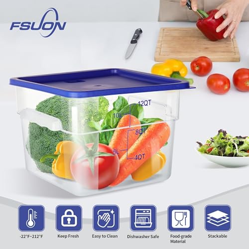 4 Pack Clear Food Storage Containers with Lids and Handles Polycarbonate Square Commercial Food Containers, NSF (12Qt) - color: 12Qt
