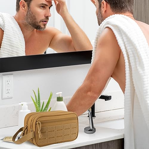 QT&QY Tactical Toiletry Bag For Men Hygiene Bag EDC Military Tool Molle Pouches Small Dopp Kit Mens Shaving Kit Travel shower Bags - color: 1 US Khaki
