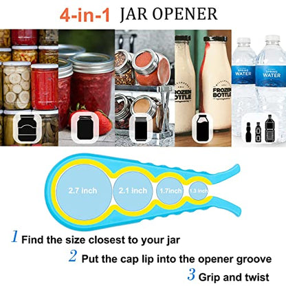 Jar Opener, Bloss Non Slip Jar Bottle Opener Jar Gripper for Weak Hands, Seniors With Arthritis and Children, 4 in 1 Multi-Function Colorful Can Opener Kitchen Tool Get Lids Off Easily, Blue Yellow - color: Blue Yellow