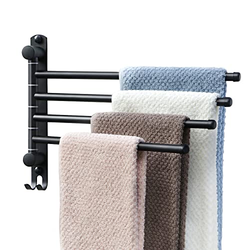 Black Towel Rack JSVER Swivel Towel Rack Wall Mounted, SUS304 Stainless Steel Towel Bar, 4 Arms Space Saving Towel Holder, Towel Racks for Bathroom - color: 4 Arms Type - Black
