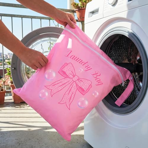 2 Pcs Large Travel Laundry Bags Waterproof Wet Dry Bag, Washable Dirty Clothes Bags for Travel，Drawstring, Bathing Suit, Workout, Gym Clothes Laundry, Swimming Pool & College Dorm, Pink Bow - color: Pink Bow