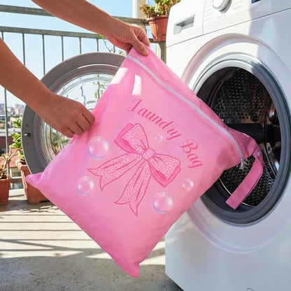 2 Pcs Large Travel Laundry Bags Waterproof Wet Dry Bag, Washable Dirty Clothes Bags for Travel，Drawstring, Bathing Suit, Workout, Gym Clothes Laundry, Swimming Pool & College Dorm, Pink Bow - color: Pink Bow