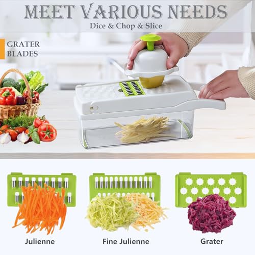 Pro-Series 20-in-1 Vegetable Chopper, Dewpeton Mandoline Slicer, Veggie Chopper, Food Chopper with Container, Vegetable Cutter Chopper & Spiralizer for Onion Salad (Home Essential Gadget & Kitchen) - color: White, size: 10 Blades
