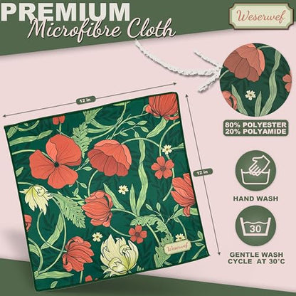 WESERWEF Design Microfiber Glasses Cleaning Cloth – Premium Cleaning Cloth for Eyeglasses, Screens, Tablets, Cameras & Lenses, 12" x 12", Ultra-Soft & Scratch-Free (Garden) - color: garden