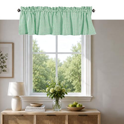 Mini Gingham Check Valance Curtains, 2 Pack, 54x18 Inches, 100% Cotton Rod Pocket Kitchen Window Valances for Farmhouse, Café, Bedroom, Bathroom and Living Room - Lemon Green - color: Lemon Green, Gingham, size: 18"W x 54"L (Pack of 2)