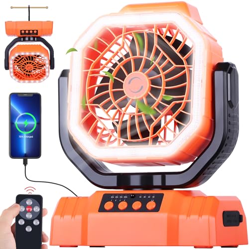 AVV 20000mAh High Speed Portable Camping Rechargeable Fan with Remote Control, Battery Powered with Auto Oscillating with Camping Essentials Accessories for Outdoor, Beach, Patio, Tent, Orange - color: Orange