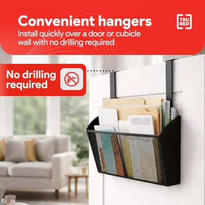 Staples TRU RED Mesh Letter Wall File, 1 - Pocket, Black - Wall - Mounted File Organizer for Mail, Documents and Quick - Access Storage - style: 1 Pack