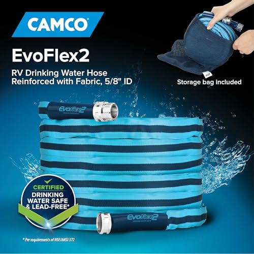 Camco EvoFlex2 50-ft Drinking Water Hose - RV Drinking Water Hose Reinforced with Fabric & Ultra Lightweight - Contains No_Lead, No_BPA & No_Phthalate - Abrasion Resistant (22579) (Pack of 3) - size: 50-Foot (Pack of 3), style: Expandable Fabric