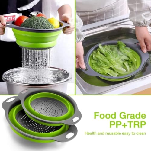 Collapsible Colander Set of 2, Folding Kitchen Strainers, Large & Small Silicone Drain Baskets for Pasta, Fruits and Vegetables