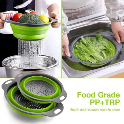 Collapsible Colander Set of 2, Folding Kitchen Strainers, Large & Small Silicone Drain Baskets for Pasta, Fruits and Vegetables