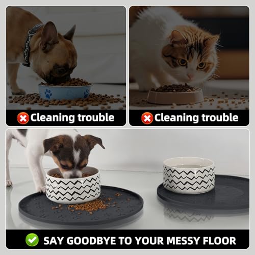 Comtim Waterproof Dog Food Mat - 2 Pack Silicone Pet Food Mat Dog Food Bowl Mats Cat Water Mats Eating Tray, Non-Slip Pet Placemat with Lip for Messy Drinkers to Protect Floor, Black 11"×11" - color: Black