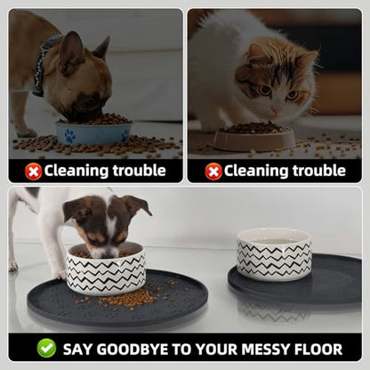Comtim Waterproof Dog Food Mat - 2 Pack Silicone Pet Food Mat Dog Food Bowl Mats Cat Water Mats Eating Tray, Non-Slip Pet Placemat with Lip for Messy Drinkers to Protect Floor, Black 11"×11" - color: Black