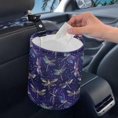 Renewold Car Trash Can Blue Dragonfly Stylish Car Organizer Storage Bag for The Back/Front/Console of Any Cars, Sedans,SUVs,Vans & Trucks, Trash Bin Automotive Garbage Cans Foldable - color: Blue Dragonfly Stylish