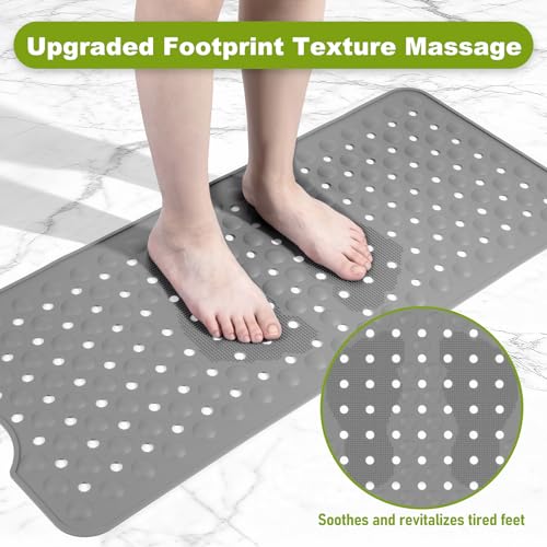 Silicone Bath Tub Mat Non Slip, 36"x16" Shower Foot Scrubber Mat with Drain Holes and Suction Cups, Upgraded Bathtub and Shower Mats, Machine Washable Bathtub Floor Liner Mats for Bathroom (Gray) - color: Gray
