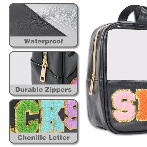 Snack Bags Chenille Letter Clear Makeup Bag Snacks Bags for Travel, Clear Snack Pouch, Preppy Cosmetic Bag, Sunscreen Bag, Travel Toiletry Pouches Cosmetic Pouch for Women and Girls - color: Black