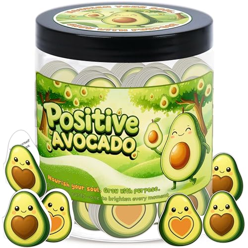 Positive Avocado Jar with 60 Daily Affirmation Cards, Emotional Support Avocado Decor, Gift for Women and Teens, Inspirational Mental Health Jar for Friends Seeking Good Luck and Encouragement - color: Positive Avocado