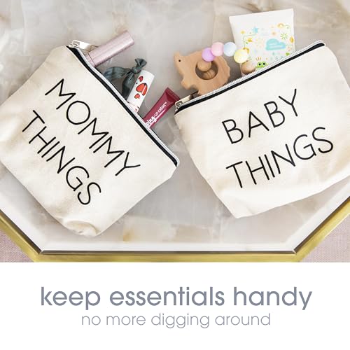Pearhead Mommy and Baby Things Pouch Set, Canvas Zipper Organizer Bags for Diaper Bag and Travel, Cosmetic and Makeup Bag for Mom - color: Mommy and Baby Travel Pouches