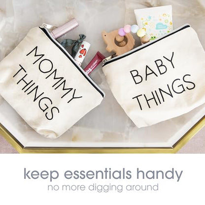 Pearhead Mommy and Baby Things Pouch Set, Canvas Zipper Organizer Bags for Diaper Bag and Travel, Cosmetic and Makeup Bag for Mom - color: Mommy and Baby Travel Pouches