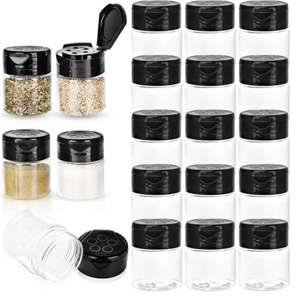 20 Pack 1 oz Plastic Spice Jars with Black Flip and Sift Caps Empty Spice Bottles Small Seasoning Containers for Camping Travel Kitchen