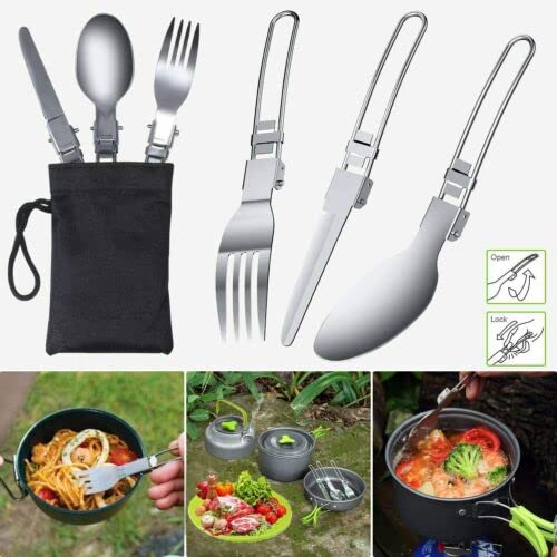8Pcs Set Camp Cookware Camping Cooking Portable Mess Kit Backpacking Gear Non-Stick Pot Kettle Camping Pots and Pans Chopping Board Folding Tableware for Camping Hiking Picnic