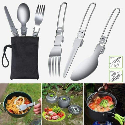 8Pcs Set Camp Cookware Camping Cooking Portable Mess Kit Backpacking Gear Non-Stick Pot Kettle Camping Pots and Pans Chopping Board Folding Tableware for Camping Hiking Picnic