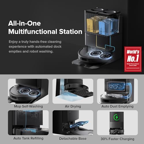 roborock Qrevo Series Robot Vacuum and Mop, 8000Pa Suction, Upgraded from Qrevo S, Anti-Tangle Brushes, Smart Obstacle Avoidance, Auto Mop Washing, All-in-One Dock, 200RPM Spinning Mops, Black(QV 35A) - color: Black01