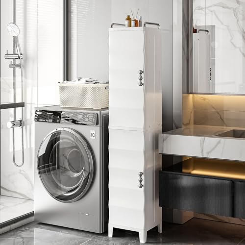 VECELO Narrow Storage Cabinet, 54.3” Tall Slim Storage Organizer with Adjustable Shelves, Magnetic Doors, for Small Space Kitchen, Bathroom, Laundry & Bedroom, White