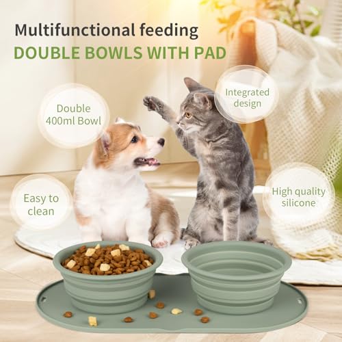 Puppy Dog Bowl,Travel Bowls Dog Food Bowls&Dog Water Bowls,No Spills,Collapsible Double Bowl,Suitable for Small and Medium Sized Dogs(Green) - color: green