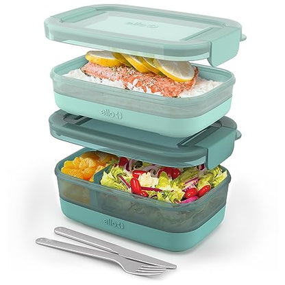Ello 2-Pack Lunch Stack Plastic Food Storage Container Bento Box with Airtight, Leak-Proof Locking Plastic Lids and Silicone Base, BPA-Free, Freezer, Microwave, and Dishwasher Safe, Mint Chip - color: Mint Chip