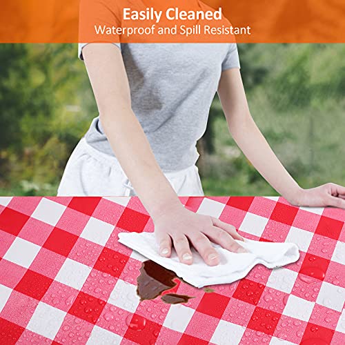 8ft Picnic Table and Bench Cover, Camping Essentials RV Gear, 96 in Waterproof Windproof Outdoor Elastic All Around Tablecloth, Fitted Rectangle Tables and Seats, Red-White Checkered - color: Red-white Checkered, size: 96"