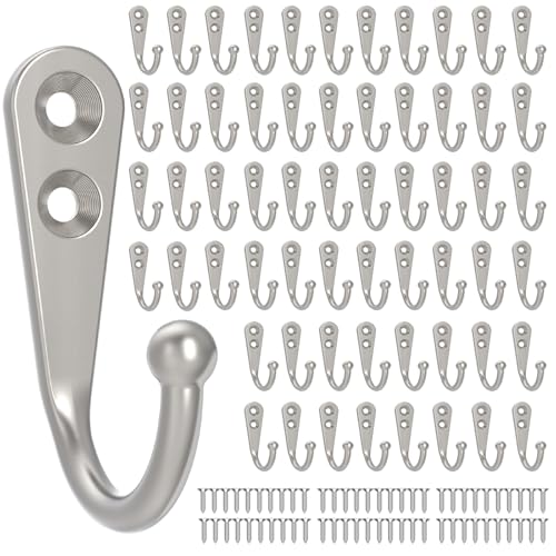 POZEAN 60 Pack Wall Hooks for Hanging, Heavy Duty Small Coat Hooks Wall Mounted for Living Room, Bathroom, Kitchen, Bedroom for Key, Cup, Bag, Hat, Scarf, and More (Silver) - color: Silver, size: 60PCS