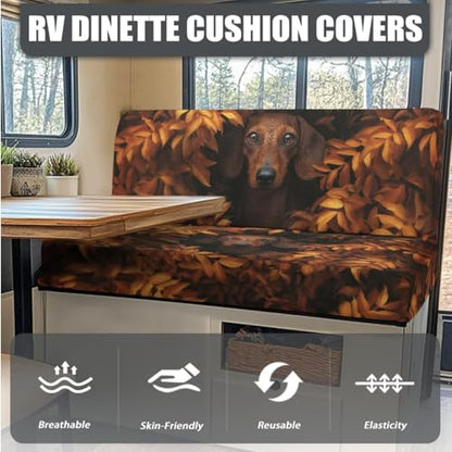 Dachshund Fallen Leaves RV Dinette Cushion Covers Wear-Resistan Camper Cushion Slipcover Elastic 2 Seat Sofa Chair Covers 1 Backrest Cover 1 Bench Cover and 1 Pillowcase - color: Dachshund Fallen Leaves