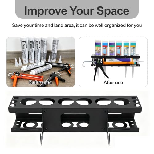 Caulk Tube Holder and Grease Tube Holder-Store 6 Caulking Tubes & Caulking Guns,Wall Mounted Caulk Organizer for Garage,Work Van Accessories,Sealant Storage Rack