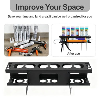 Caulk Tube Holder and Grease Tube Holder-Store 6 Caulking Tubes & Caulking Guns,Wall Mounted Caulk Organizer for Garage,Work Van Accessories,Sealant Storage Rack
