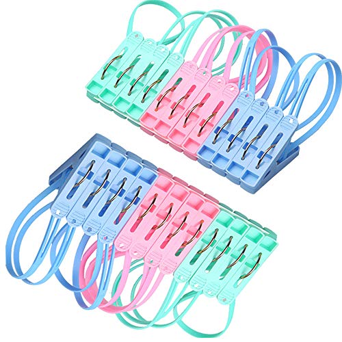DurReus 24 Pack Plastic Clothespins Rope Windproof Clothes Hanger Clips Anti-Slip Laundry Pins Drying Clothing Clamps with Sturdy Steel Spring - color: 24pcs Plastic Rope Clothespins