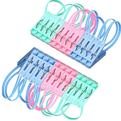 DurReus 24 Pack Plastic Clothespins Rope Windproof Clothes Hanger Clips Anti-Slip Laundry Pins Drying Clothing Clamps with Sturdy Steel Spring - color: 24pcs Plastic Rope Clothespins