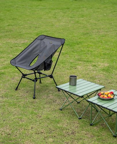 iClimb Ultralight Compact Camping Folding Beach Chair with Anti-Sinking Large Feet and Back Support Webbing (Black Grid - Square Frame - 2PC) - color: Black Grid (Square Frame)