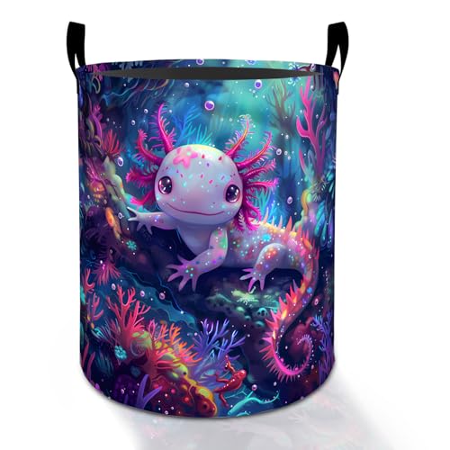 Axolotl Laundry Basket Hamper for Boys Girls Kids Adults, Foldable Waterproof Oxford Clothes Storage Bin, Ocean Organizer for Bedroom Bathroom Room Decor 19.7"x15.8" - style: Axolotl