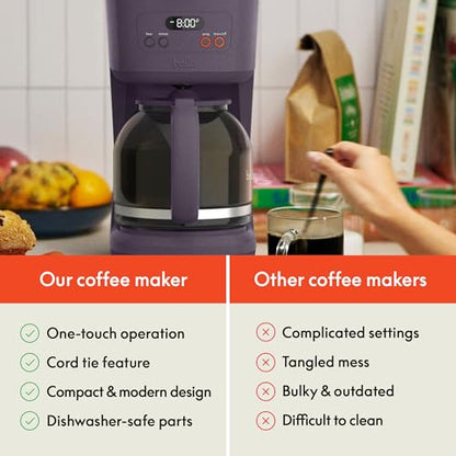 bella 12 Cup Programmable Coffee Maker, Reusable Dishwasher Safe Accessories, Easy LCD display, Auto Shutoff, 900 watt, Plum - color: Plum