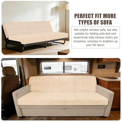 2 Piece RV Couch Covers for Sofa Bed, Stretch Elastic Camper Slipcover for RV Jackknife Sofa Bed, Washable Anti-Slip Furniture Protector, Pet Friendly & Wrinkle Free(Beige) - color: Beige
