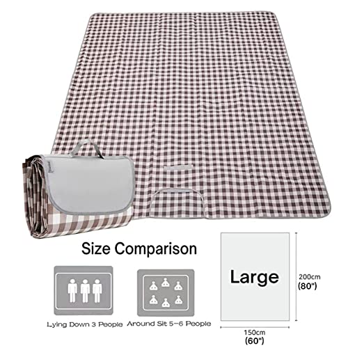 RUIBOLU Extra Large Picnic Blanket Beach Blankets, 80''x60'' Picnic Mat Waterproof Sand Proof Foldable Portable for Outdoor Camping Hiking Travel Grass Park Music Festival Lawn Mats (Brown) - color: Brown 80x60 Inch