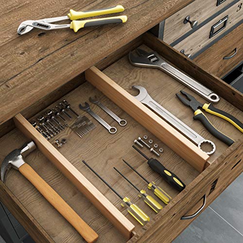 BAMEOS Bamboo Expandable Drawer Dividers – Fits 16.6"–22" Drawers, 2" High, Set of 4 | Spring-Loaded Bamboo Separator for Kitchen Island, Bathroom Vanity & Dresser Drawers - size: 2''H, 16.65''-22''L