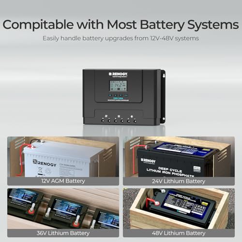 Renogy 60A MPPT Solar Charge Controller 12V/24V/36V/48V Auto, 150V Solar Input Solar Panel Controller for Lithium/AGM/Gel Batteries, Off-Grid Solar Controllers Home RV Marine Workshop - style: Rover Lite 60A