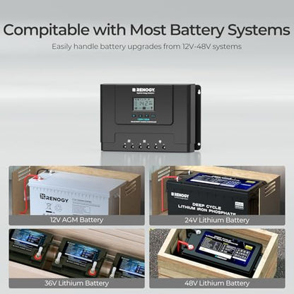 Renogy 60A MPPT Solar Charge Controller 12V/24V/36V/48V Auto, 150V Solar Input Solar Panel Controller for Lithium/AGM/Gel Batteries, Off-Grid Solar Controllers Home RV Marine Workshop - style: Rover Lite 60A